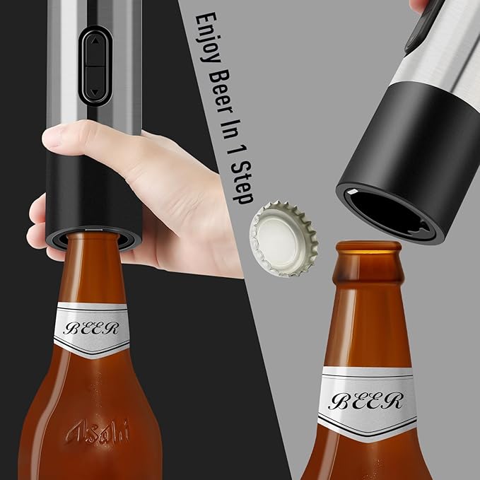 Secura Home Electric Wine Bottle Opener and Beer Opener 2-in-1, Rechargeable Automatic Corkscrew with Foil Cutter, One-click Wine Opener Electric for Home Kitchen Party Wedding