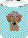 Caroline's Treasures BB1171CC Checkerboard Blue Wirehaired Dachshund Can or Bottle Hugger Cooler Washable Drink Sleeve Collapsible Beverage Insulated Holder, Can Hugger, Multicolor