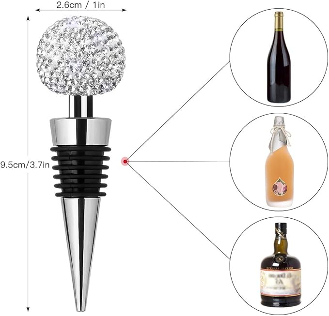 Soleebee Bling Decorative Wine Stoppers,Wine Bottle Stopper with Crystal Rhinestone, Beverage Bottle Stoppers for Gifts, Bar, Holiday Party, Wedding (White)
