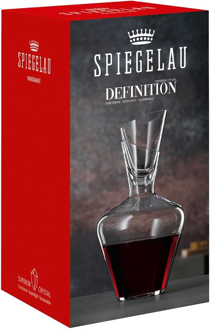Spiegelau Definition Crystal Wine Decanter with Stopper, Elegant Carafe for Red and White Wine, Modern Glass Pitcher for Wedding Gifts, Housewarming, Home Bar, Hosting, 33 oz (1 L), Set of 1