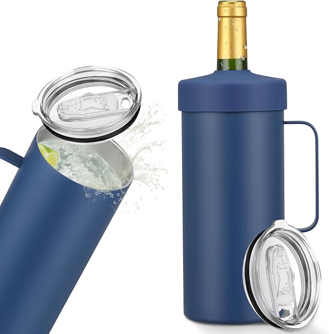 Wine Bottle Chiller with Handle | Portable Rapid Cooling Champagne Insulator | Stainless Steel Wine Cooler Sleeve | Ideal Gift for Wine Lover | | Perfect for Dinner Parties & Outdoor Picnics