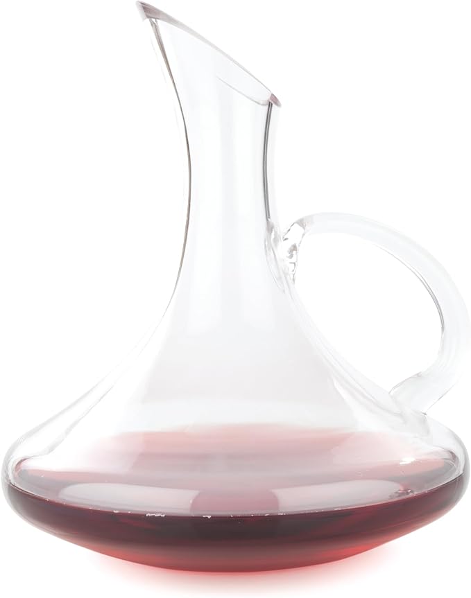True Handled Wine Decanter, Glass Carafe, Red and White Wine, Wine Aeration, Bar Gadgets, Wine Lover Gifts, Holds 1 Standard Bottle, 52 oz