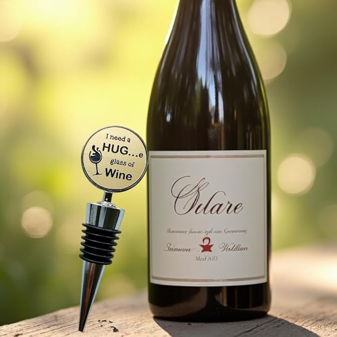 Jazzy Jade Designs Funny Wine Stopper - “I Need a HUGe Glass of Wine!” Laser Engraved Zinc Alloy & 100% Food-Grade Rubber Bottle Stopper - Cute Wine Gift & Bar Accessory, Made in USA by Small Business
