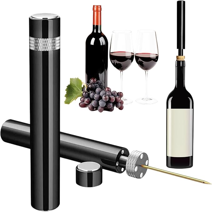 Portable Air Pressure Wine Opener, 2025 New Mini Travel Wine Bottle Opener, Magnetic Connection Port Wine Opener for Home Restaurant Party, 3-7 Compression Quick Open (Silver)