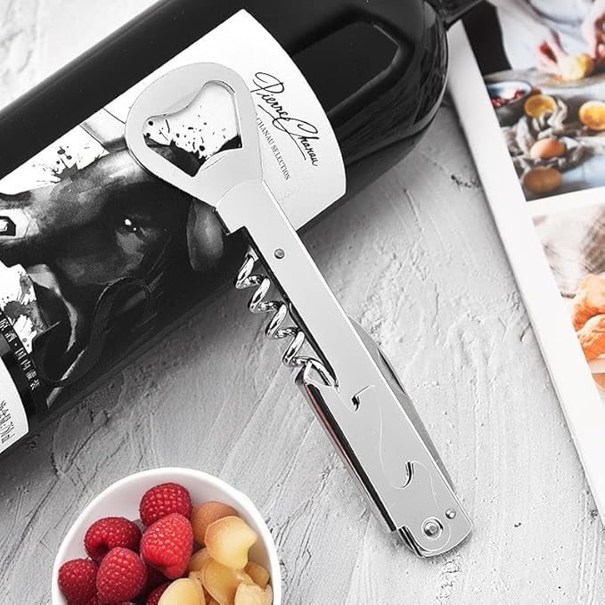 Wine Key for Bartenders, Professional Double Hinged Wine Opener with Foil Cutter, Wine and Beer Bottle Opener for Servers, Stainless Steel Corkscrew