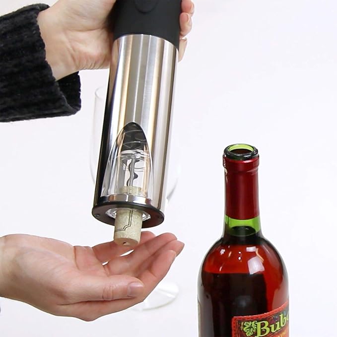 Vinturi Wine Opener Automatic Battery Powered Corkscrew for Natural and Synthetic Corks, Silver