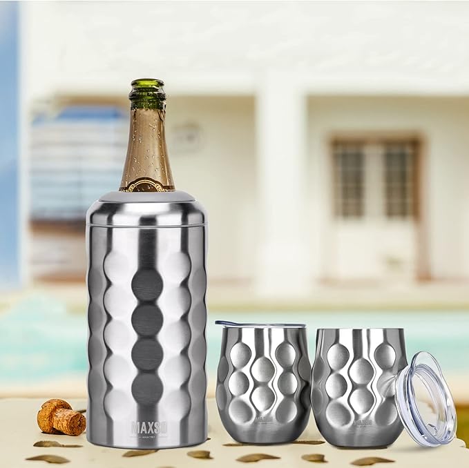 Wine Chiller Single Bottle With 2 Stainless Steel Wine Cup Iceless Cooler insulated Keep Wine Cold up to 6 Hours Fits Most Wine Bottles Gift for Wine Lovers Rapid and Portable(1bottle+2cup)