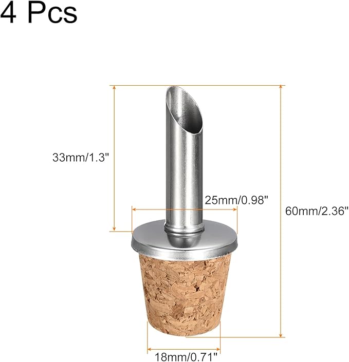 uxcell Stainless Steel Bottle Pourers, 4Pcs Olive Oil Spout Cork Design Wine Bottle Stoppers, Wine Pourers Liquor Pour Spouts for Pours Liquid, Wine, Vinegar, Most Liquor Bottles