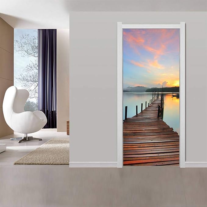 3D Door Stickers Murals - PIER Peel & Stick Waterproof Washable Matt Finish Realistic Blue 35.4" x 78.7"