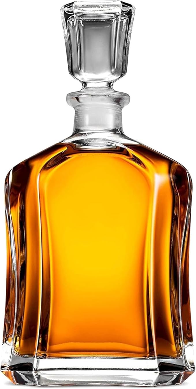 Bormioli Rocco Capitol Glass Decanter, Airtight Geometric Stopper, 23.75 oz Whiskey Decanter for Wine, Bourbon, Brandy, Liquor, Juice, Made in Italy.