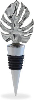 Cheers Silver Tropical Leaf Metal Wine Stopper - Elegant Vacuum Seal Reusable Jungle Leaves Wine Bottle Stopper Airtight Leak Proof Bottle Topper Cork Plug, Home Decor & Bar Tool Accessory Unique Gift