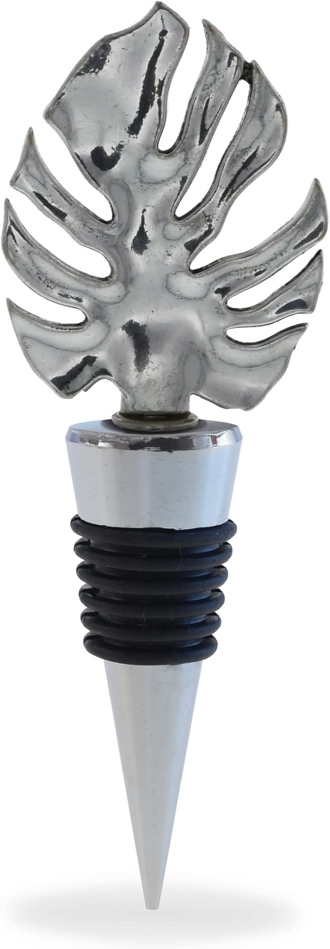 Cheers Silver Tropical Leaf Metal Wine Stopper - Elegant Vacuum Seal Reusable Jungle Leaves Wine Bottle Stopper Airtight Leak Proof Bottle Topper Cork Plug, Home Decor & Bar Tool Accessory Unique Gift
