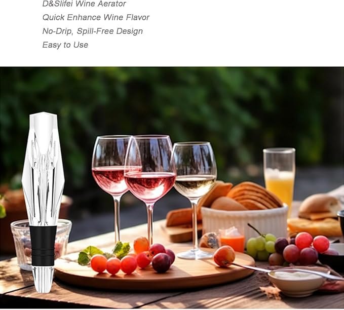 D&Slifei Wine Aerator Pourer and Decanter Spout Quickly Enhance Flavors with a Smoother Finish, Drip-Free, Easy to Use and Clean