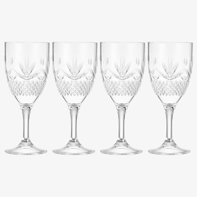 Shatterproof Tritan Stemmed Fancy Wine Glasses Goblets, Resalable | 4 Set | Clear Colors Crystal Glass Lookalike Crystal Acrylic Drinkware, Reusable Unbreakable BPA-free plastic, Outdoor & Indoor 11OZ