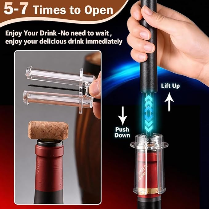 Air Pressure Wine Bottle Opener and Wine Pourer 2 Pieces Set - NUCOKRS Pump Corkscrew, Effortlessly Opens Bottles in 3-7 Pumps, No Electricity, Easy to Use, Gift for Wine Lovers