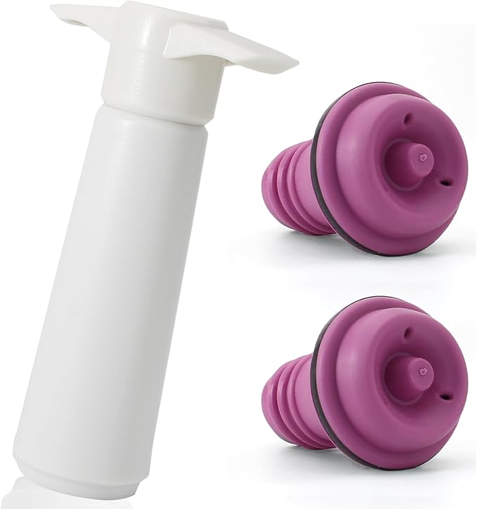 2 Pcs Wine Stoppers, Reusable Preserver Vacuum Pump, Wine Saver Vacuum Pump for Kitchen, Office, Home and Parties(Purple)