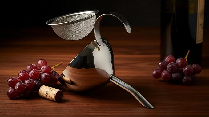 Cilio Stainless Steel Wine Decanting Funnel with Fine Mesh Filter – Silver Modern Wine Aerator Funnel for Sediment Removal & Smooth Pouring