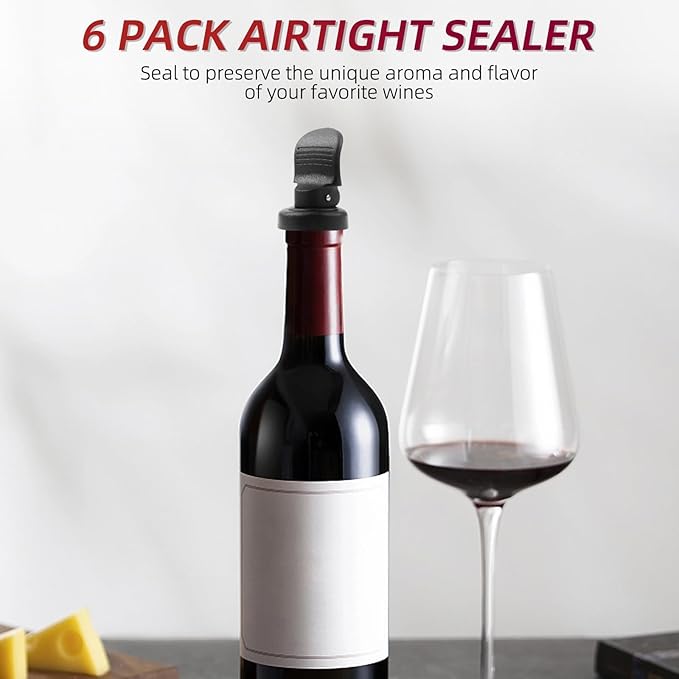6PCS Wine Bottle Stoppers, Reusable Plastic Wine Corks Wine Stoppers Bottle Caps Champagne Stoppers with Airtight Seal, Keep Wine Fresh Wine Bottle Sealer Set