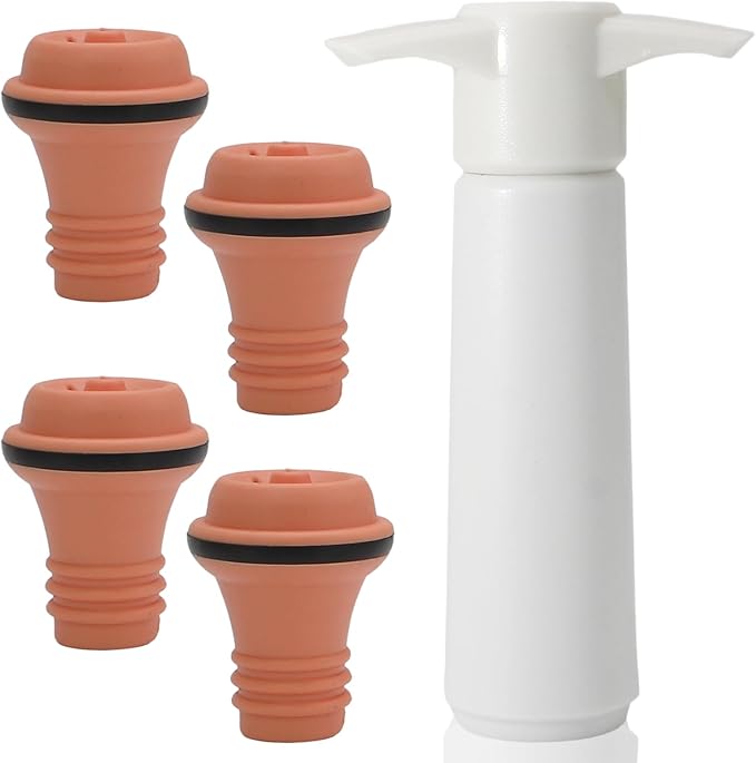 4 Pcs Wine Stoppers, Reusable Preserver Vacuum Pump, Wine Saver Vacuum Pump for Kitchen, Office, Home and Parties(Orange)