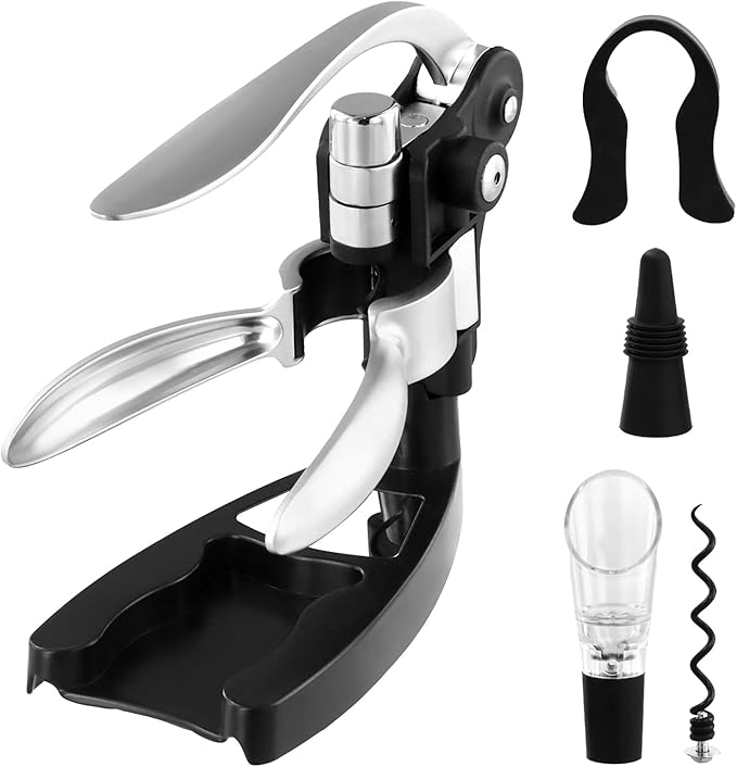 QWORK Wine Opener Set, 6-Piece with Corkscrew, Foil Cutter, Stopper, Aerator, Elegant Gift Box, Ideal Gift, Suitable for All, Effortless Handling,
