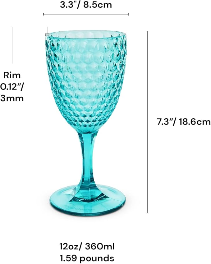 BELLAFORTE - Shatterproof Tritan Plastic Wine Glass, 12oz, set of 4, Laguna Beach Drinking Glasses - Unbreakable Glassware for Indoor and Outdoor Use - Reusable Drinkware (Blue)