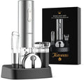 Rechargeable Electric Wine Gift Set - Aerator, Vacuum Stoppers, Foil Cutter and Bottle Opener for Home Bar and Outdoor Parties (Silver, Wine Opener Set)