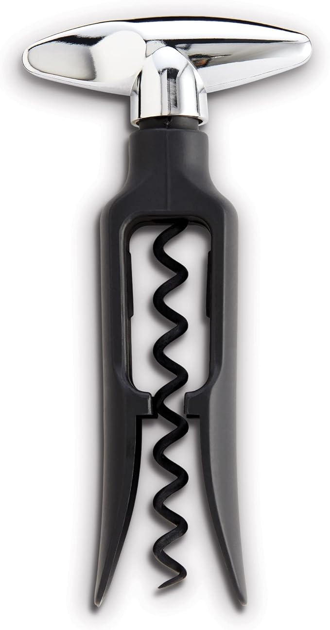 HIC Kitchen Bar Soft-Touch Winged Corkscrew, Easy Removal For Natural And Synthetic Corks, Extra-Long Worm, Built-In Bottle Opener, Wine Accessory