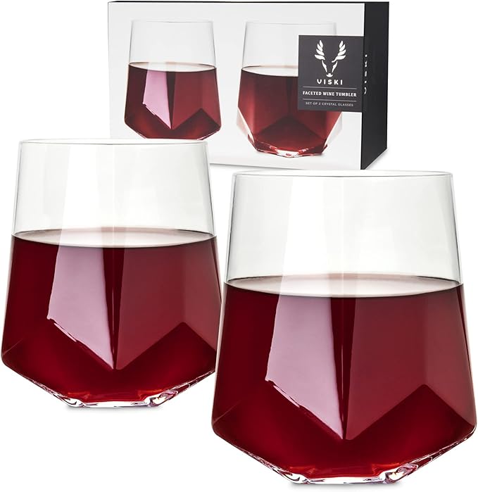 Viski Seneca Faceted Wine Glasses, Star-Shaped Base, Modern Crystal Clear Drinking Glasses for Red and White Wines, Cocktails, Aperol Spritz, Wedding Gifts, Home Bar, Elegant Glassware Set of 2, 20 oz