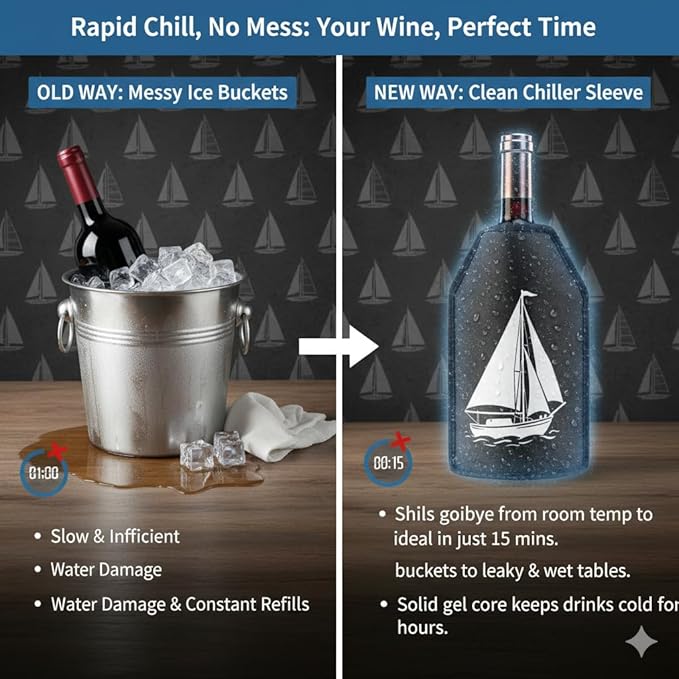 Universal Wine Chiller Sleeve for All Bottles - Rapidly Cools & Keeps Wine, Champagne & Beer Ice-Cold in Minutes - Portable No-Mess Gel Cooler for Picnics & Parties