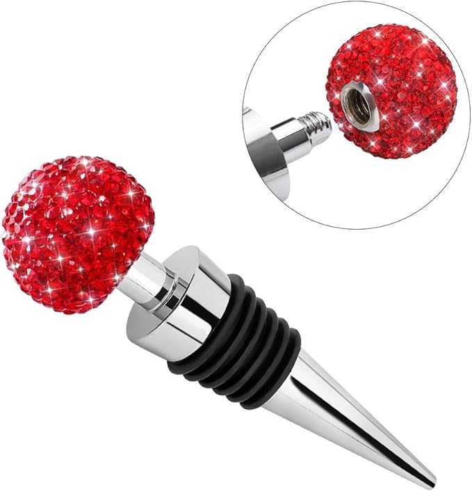 Soleebee Bling Decorative Wine Stoppers,Wine Bottle Stopper with Crystal Rhinestone, Beverage Bottle Stoppers for Gifts, Bar, Holiday Party, Wedding (Red)