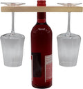 SlidingSusan Wine & Glass Holder - Countertop or Shelf Storage Rack for 2 Glasses & Bottle, Decorative Holiday or Housewarming Gift, Solid Maplewood, 10 Inch x 3.5 Inch