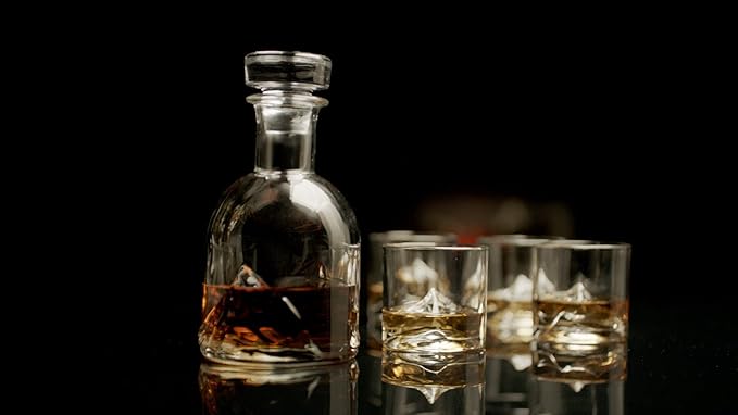 LIITON Everest Mountain Whiskey Decanter Set – 34oz Mountain Crystal Glass Decanter with 4 Old Fashioned Glasses – Premium Gift for Men – Bourbon, Scotch, and Liquor Lovers