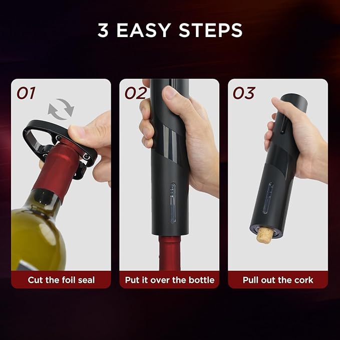 Electric Wine Opener Set - BABONIR Automatic Electronic Bottle Openers with Greeting Card, Vacuum Stoppers, Wine Aerator, and Foil Cutter, Ideal Present for Wine Lovers, Party, and Home Entertaining