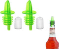 2 PCS Bottle Pourers And 2 PCS rubber pourers dust cap covers Syrup Pourer Pour Spouts Plastic Liquor Bottle Pourers with Rubber Pourers Dust Cap Covers Bottle Pourers (Green)