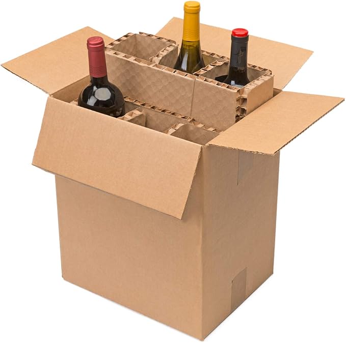 U-Haul Corrugated 6 Bottle Wine Shipping, Moving, & Packing Kit - Includes a 12-1/8” x 9-1/4” x 14-1/2” Box & Corrugated Protection Inserts