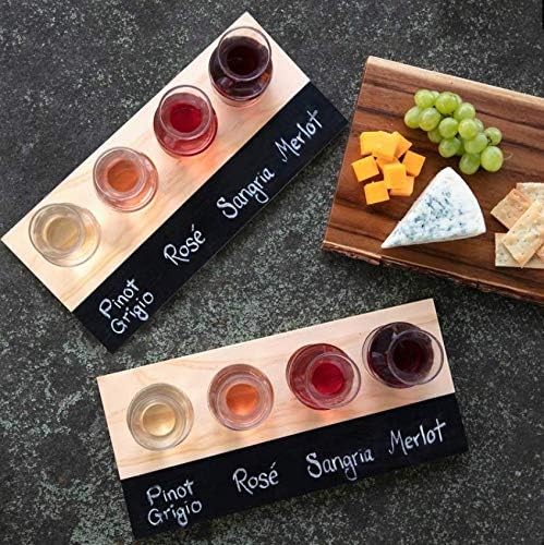 D'Eco Wine Tasting Flight Sampler Boards (2 Pack)- Set Includes Eight 6 oz Decanter Glasses & 2 Wood Paddles w Chalkboards- Great for Charcuterie Boards, Wine Tastings & Brunch - Wedding Gift