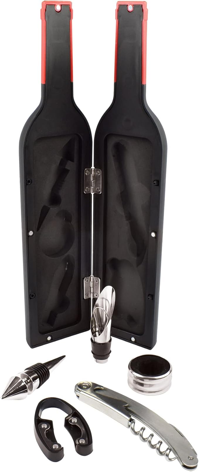 Legami - Rosso Legami, Wine Set, Large, 7.5 x 32.5 cm, Includes Corkscrew, Foil Cutter, Drop Ring, Standard Stopper, Pourer Cap, Bottle Shaped Case