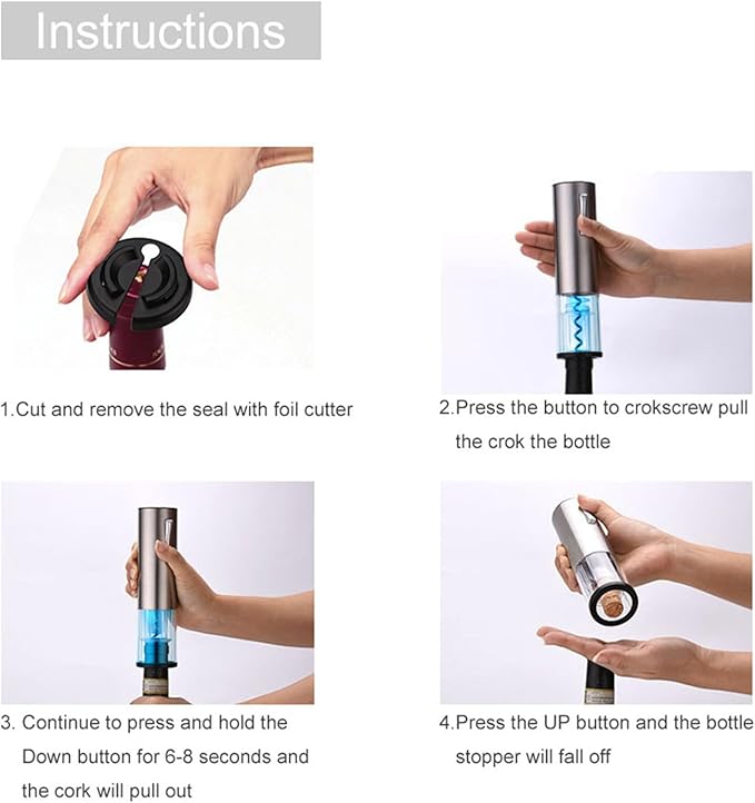 Electric Wine Opener, Rechargeable Operated Automatic Wine Bottle Opener Portable Electric Corkscrew Wine Opener Wine Accessories for Wine Lovers Family Gatherings Holiday Parties(Silver)