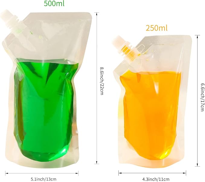 OHMAXHO Alcohol Pouches for Liquor,Reusable Drink Pouches for Adults Alcohol Drinking Flasks,Concealable Plastic Liquor Bags with Funnel,Plastic Travel Flasks (8OZ4 + 16OZ4)