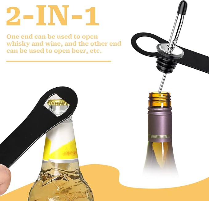 2 Pieces Bottle Opener and Pour Spout Remover Flat Bar Key for Bartenders Stainless Steel Speed Opener Multifunction Dog Bone Wine Bottle Opener for Home Kitchen Party and Bar