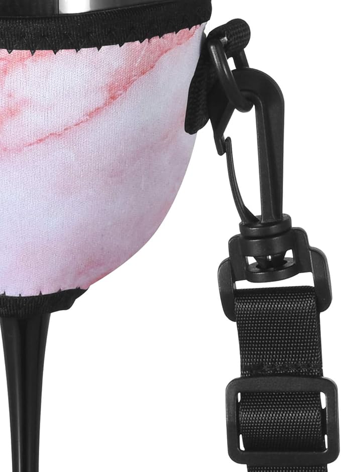 Beautyflier Wine Glass Insulator/Drink Holder/Neoprene Sleeve with Adjustable Neck Strap For Wine Walk (Marble Blue/Pink/Gray)