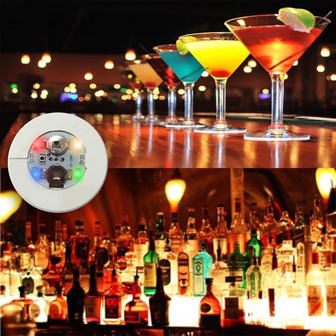 12Pcs LED Coaster, LED Sticker Lights, LED Bottle Lights Cup Holder Lights for Wine Liquor Bottle, Bottle Sparklers for Champagne, Party, Bar, Colorful