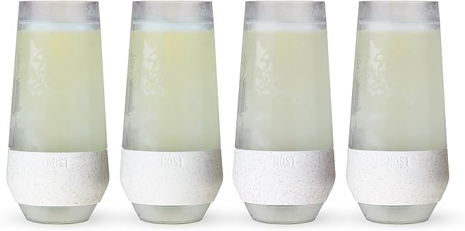 Host Freeze Champagne Flutes, Shatterproof Freezable Double Walled Stemless Sparkling Wine Glasses Drinking Set, Plastic Flutes for Mimosas and Champagne, Gifts for Wine Lovers, 9oz, Set of 4, Glitter