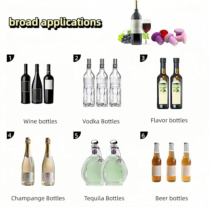 8-Pack Vibrant Silicone Wine Stoppers - Reusable, Airtight Champagne & Beer Bottle Sealer - Leakproof Beverage Savers for Wine, Sparkling Drinks, Soda (Multi-Color)