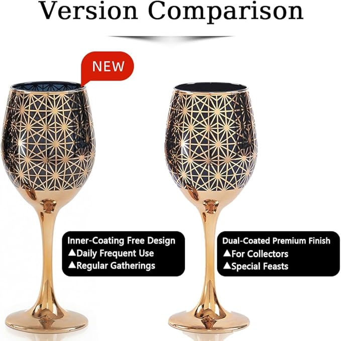 Gold Rim Wine Glasses - 12oz Red and Gold Long Stem Set for Fall, Thanksgiving, Christmas, Housewarming or Birthday Gift (Black-NoInnerCoated, Set of 6)
