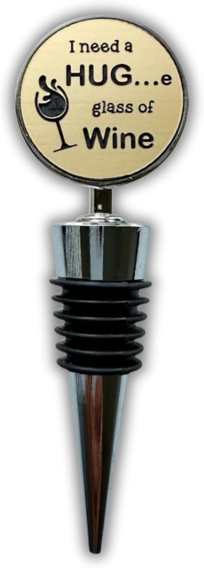 Jazzy Jade Designs Funny Wine Stopper - “I Need a HUGe Glass of Wine!” Laser Engraved Zinc Alloy & 100% Food-Grade Rubber Bottle Stopper - Cute Wine Gift & Bar Accessory, Made in USA by Small Business