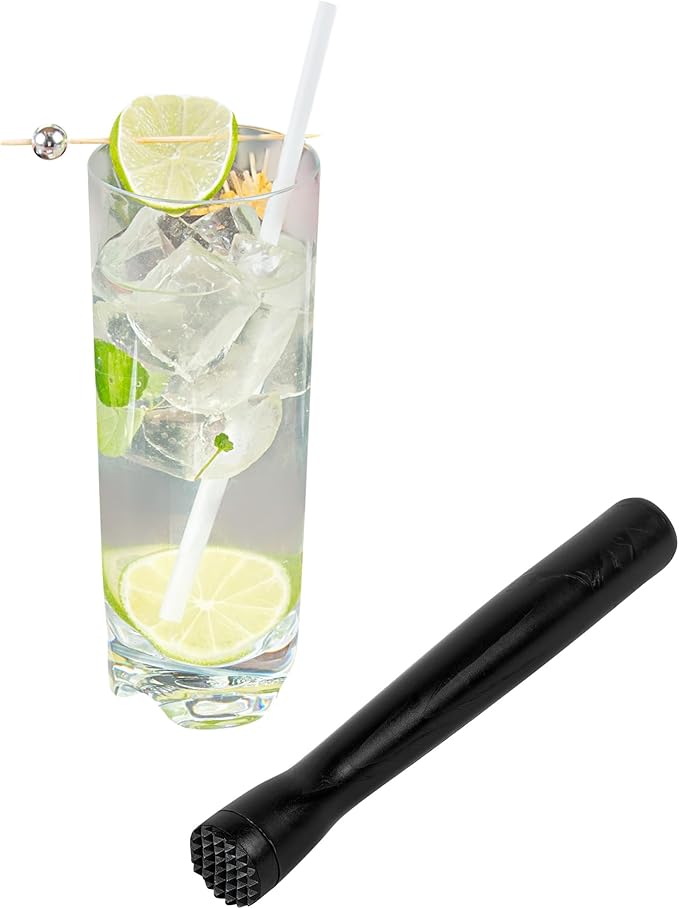 Restaurantware-Bar Lux 8.3 x 1 x 1 Inch Cocktail Muddler, 1 Tenderizer Bartender Muddler - Netted Head, Durable, Black Plastic Muddler For Drinks, For Mashing Or Mixing, For Cocktails