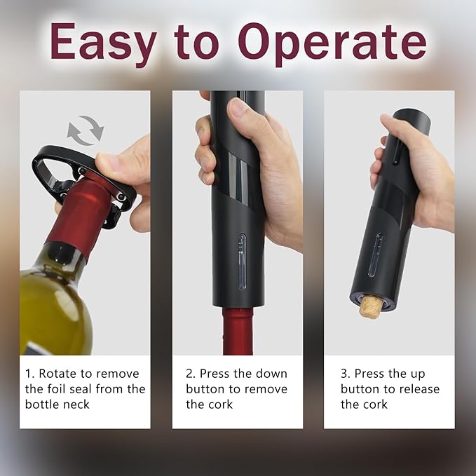 Rechargeable Electric Wine Bottle Opener, 5-in-1 Automatic Wine Opener Set, Electric Wine Opener with Foil Cutter, Wine Pour, Wine Stopper and Storage Base