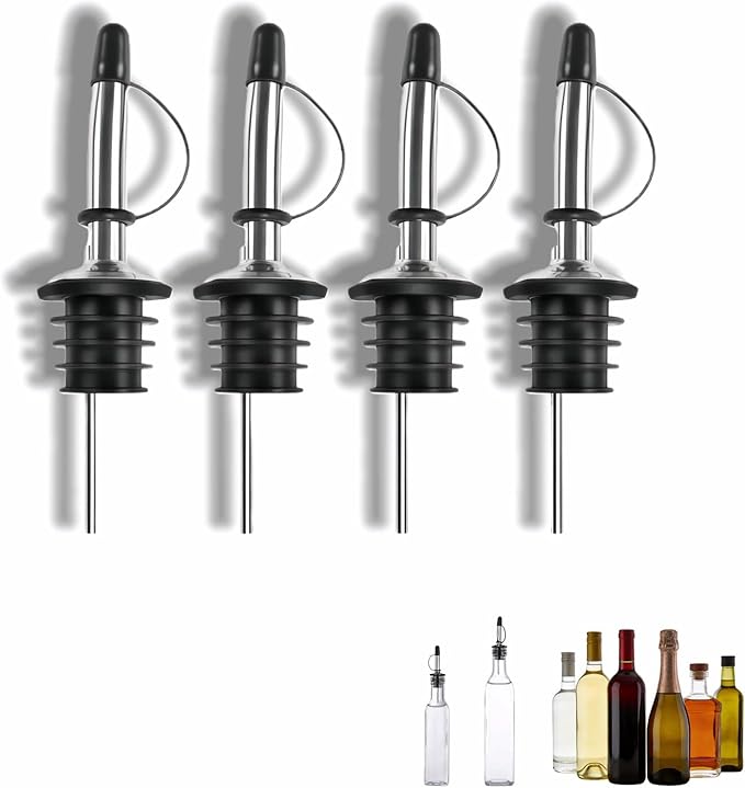 4PCS Premium Wine and Oil Pourer Set, 304 Stainless Steel Pour Spouts for Liquor & Oil - Reusable, Dishwasher Safe, Precision Flow Control, Leak-Proof Seal, Fit Most Wine & Whiskey Bottles (L (Hat 3))