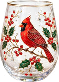 2026 Garden Hummingbird Morning Bliss Glass Tea Cup, Elegant Gold Rimmed Glassware with 14 Oz, Clear Cup for Loose Leaf, Nature Art Decorative Tumbler Gift for Women Mom Wife(Cardinal)